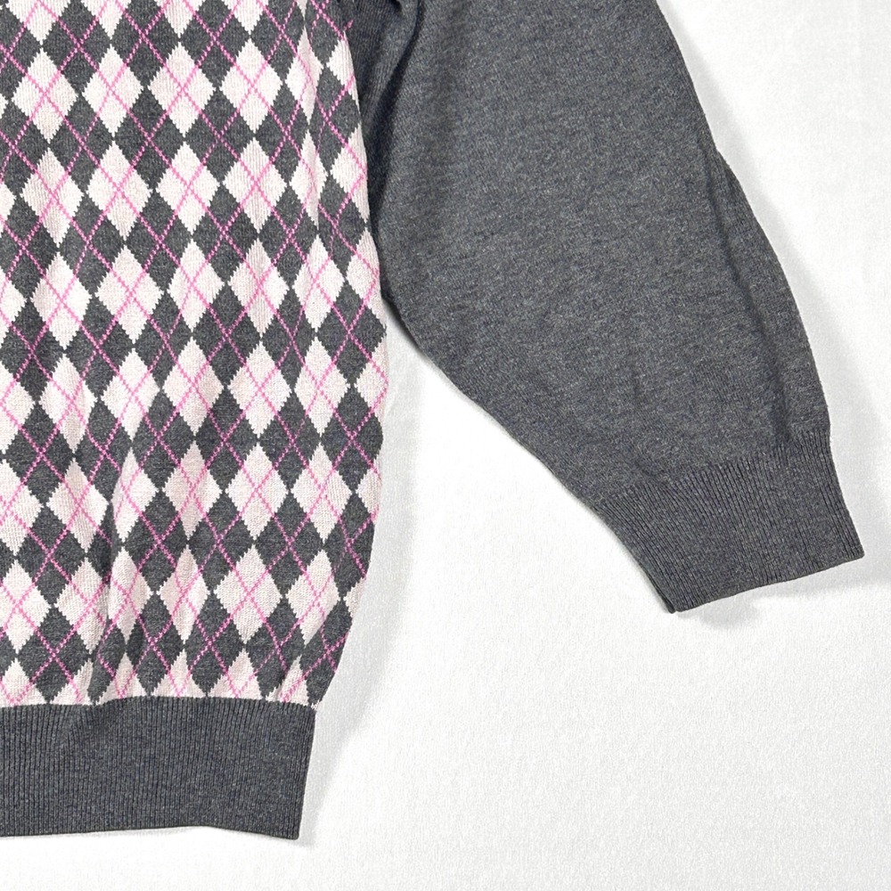 Vintage Lacoste Argyle Cotton Knit Sweater Mens 8 XXL Preppy Golf Y2K Gray Pink - Picture 5 of 9